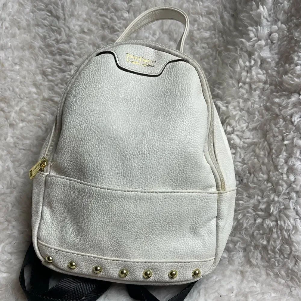 Juicy Couture white faux leather small backpack black straps &gold tone studs